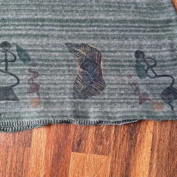 Blue Fish hand painted cotton linen blend green roll neck sweater One Size EUC